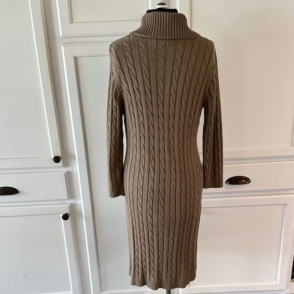 Calvin Klein Cable Knit Shawl Collar Sweater Dress with Brown Buckle Detail - Picture 4 of 8
